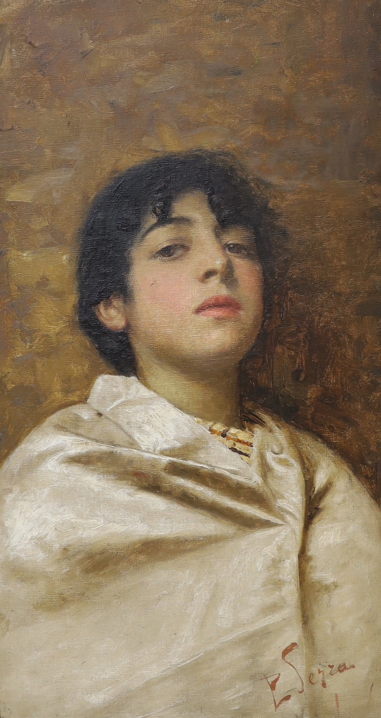 P.L. Seyza, oil on canvas, Portrait of a youth, signed, 72 x 39cm